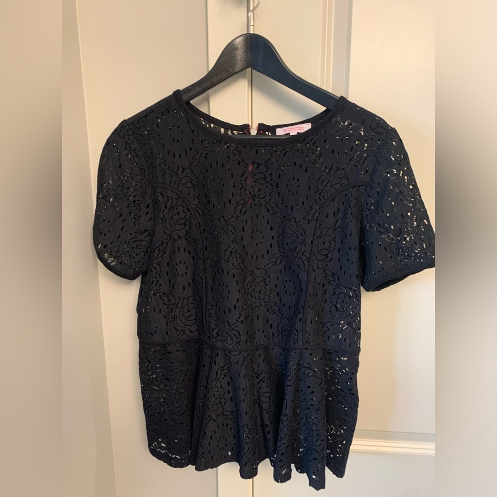 Black Lace Short Sleeve Top worn once.  UK Size 16.  North American 12.